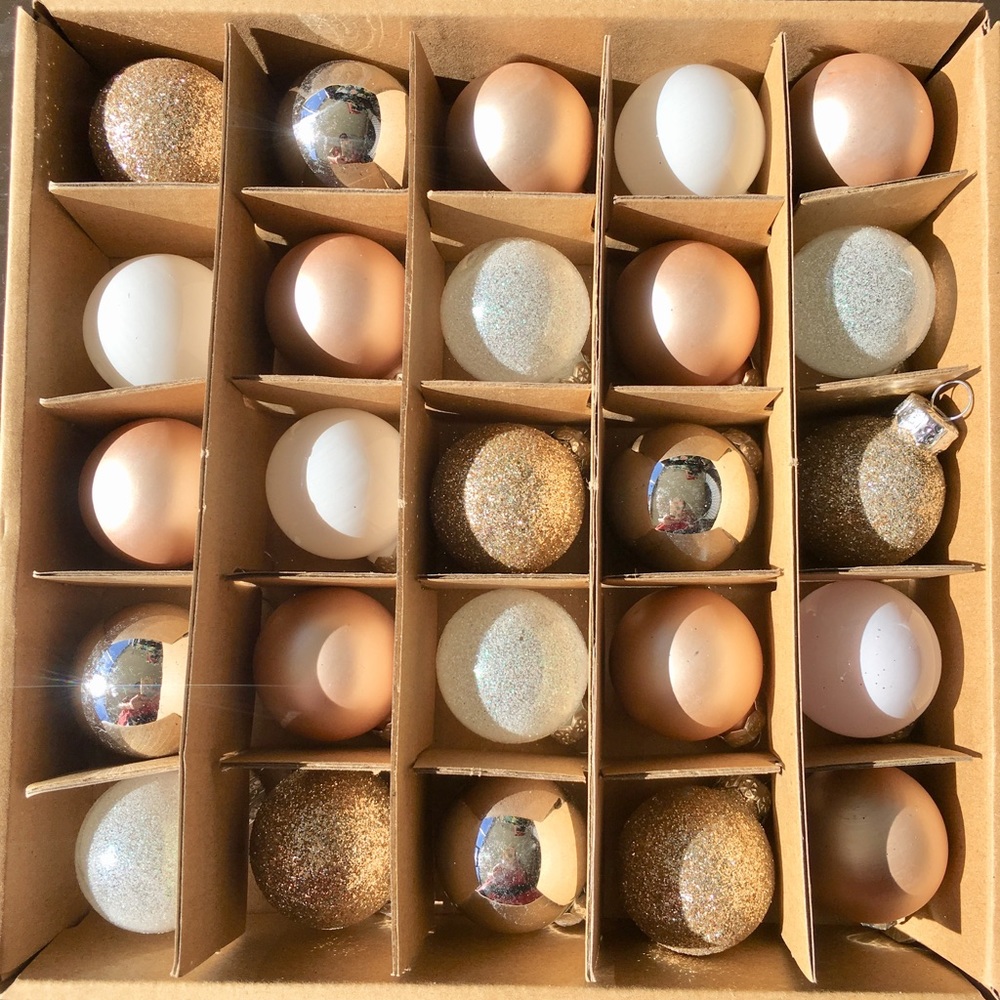 25 Mini Glass Gold Silver White Ball Christmas Ornaments